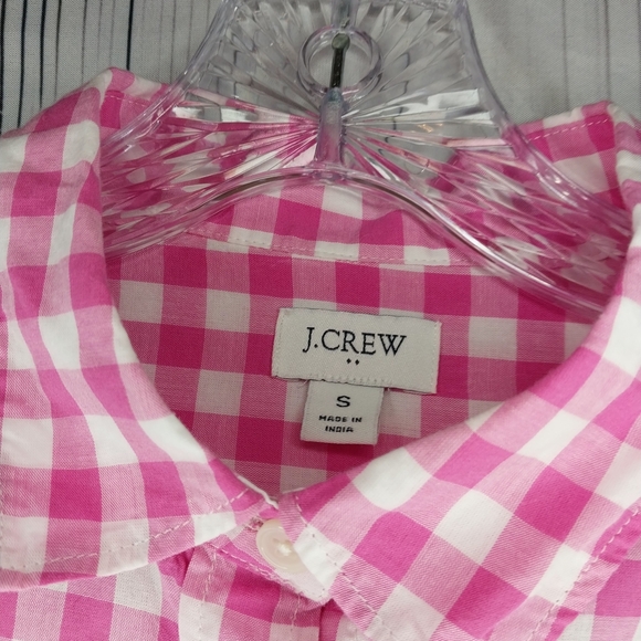 J.Crew Factory Pink And White Gingham Button Down Lightweight Cotton Shirt - Picture 4 of 10